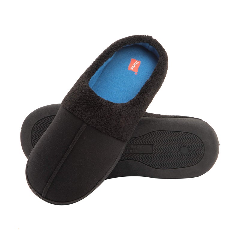 Hanes Comfort Soft Memory Foam Indoor Outdoor Clog Slipper Shoe - Menâ€™s and Boyâ€™s Sizes, Black/Blue, Large - Image 1